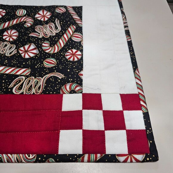 Handcrafted Christmas Quilted Placemats 20x14.5" set/2 peppermints black red whi - Picture 3 of 10